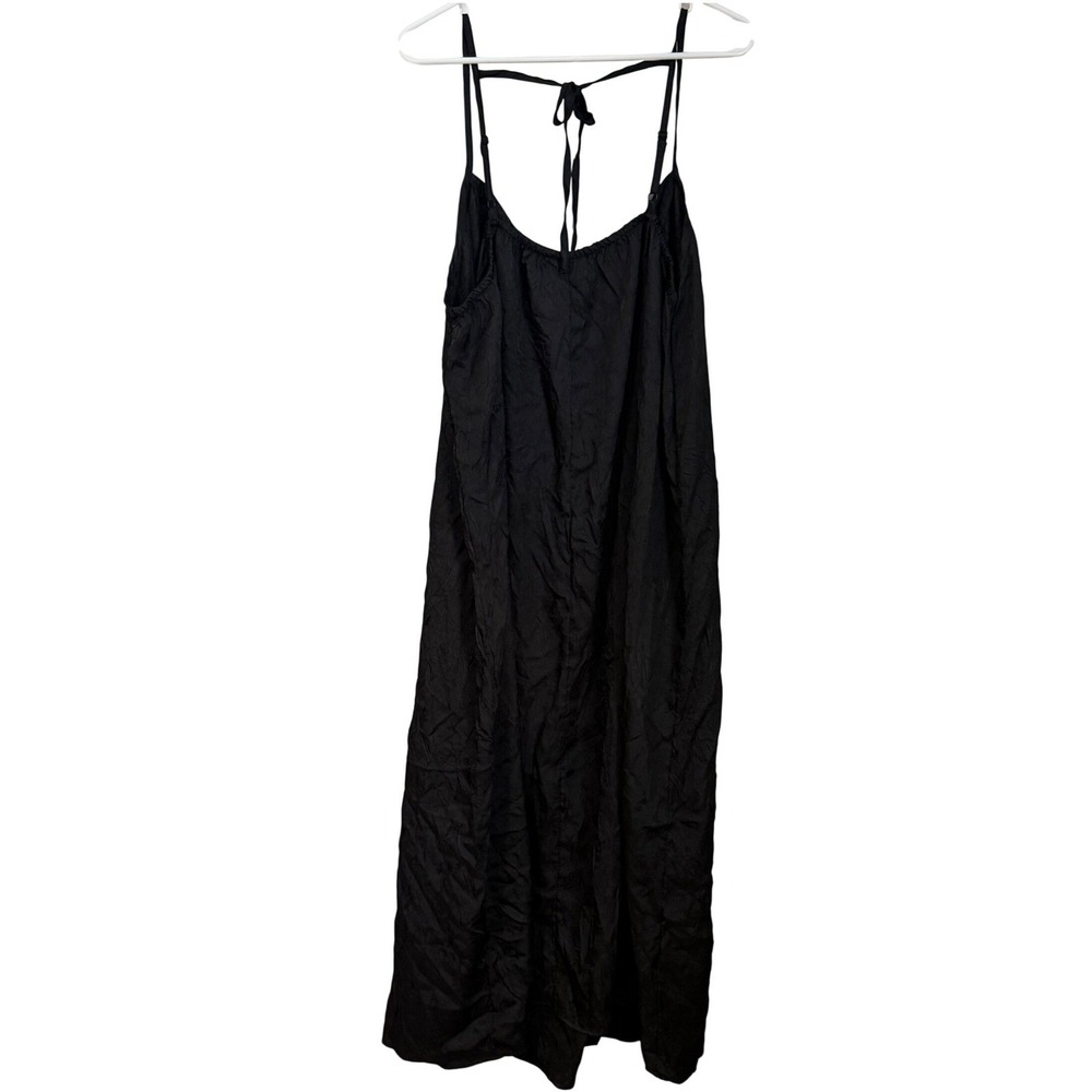 Terra Sky Crinkle Textured Dress Womens 2X Black Tie Back Boho Chic Lagenlook - Picture 3 of 11